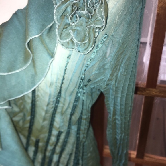 Andrea‎ Rosati Teal Fitted V Neck Blouse L EUC - Picture 3 of 11